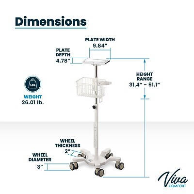 Viva Comfort Rolling Sturdy Compact Mobile Stand for RVS-100 Vital Signs Monitor, White (ADI912-C-MP-04-MK)