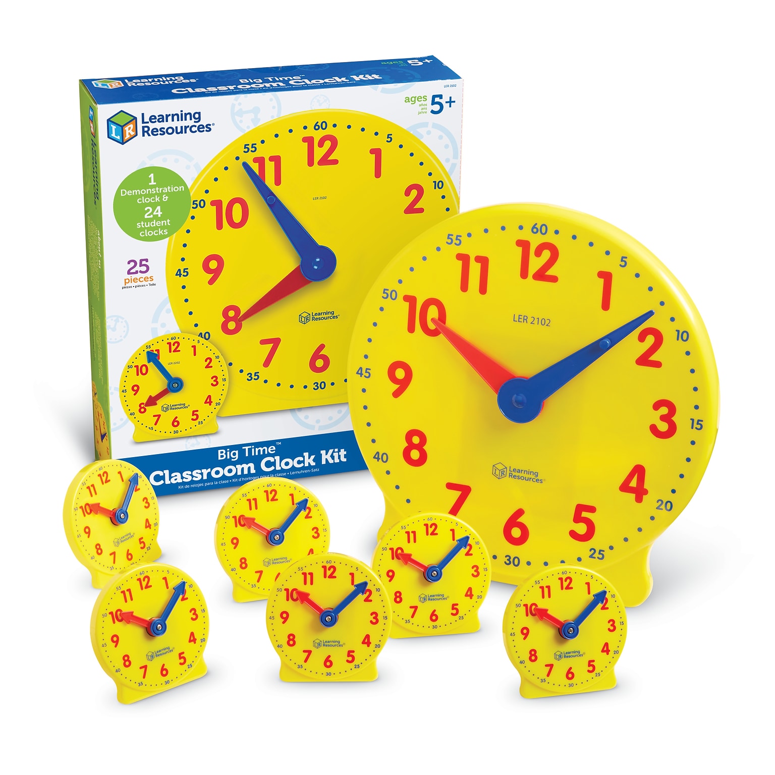 Learning Resources Classroom Clock Kit, Learning to Tell Time Manipulative, Yellow, 25 Pieces (LER2102)