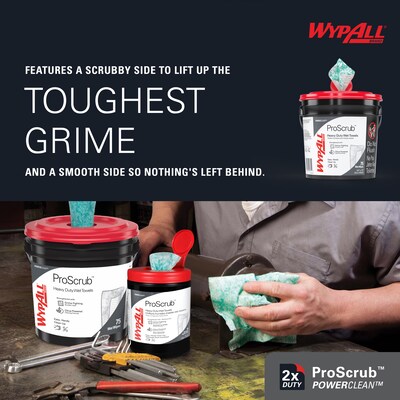 WypAll PowerClean ProScrub Fabric Cleaning Wipers, 12" x 9.5", Green, 75 Wipers/Box (91371EA)