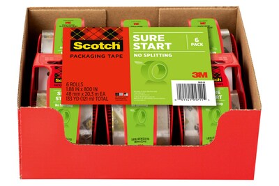 Scotch Sure-Start Packing Tape with Dispenser, 1.88 x 22.2 yds., Clear, 6/Pack (145-6)
