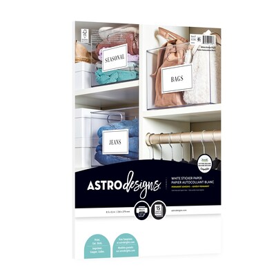 Astrodesigns Inkjet/Laser Sticker Paper Labels, 8.5 x 11, Matte White, 15 Labels (91296-01)