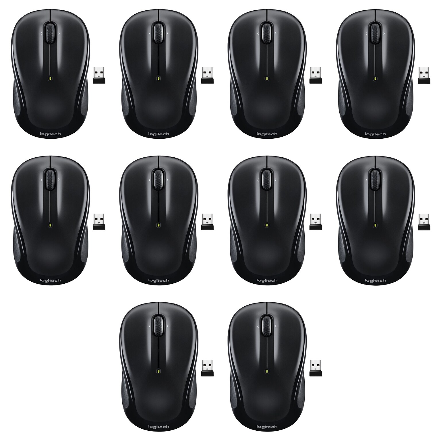 10 Pack- Logitech M325S Wireless Ambidextrous Optical USB Mouse, Black
