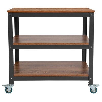 Flash Furniture Livingston Collection 30"W Rolling Storage Cart with Metal Wheels in Brown Oak Wood Grain Finish (ST24-4048-PF)