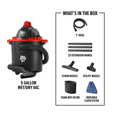 Dirt Devil 5 Gal. Wet/Dry Vacuum Cleaner, 3 Peak HP (SD65000)