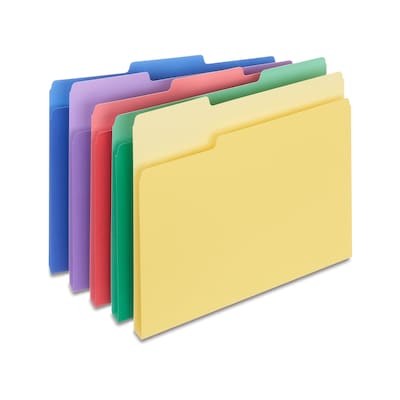 Quill Brand® Heavy-Duty File Folders, Assorted Tabs, 1/3-Cut, Letter Size, Assorted Colors, 50/Box (