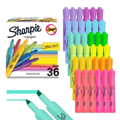 Sharpie Tank Highlighter, Chisel Tip, Assorted Colors, 36/Pack (2133496)