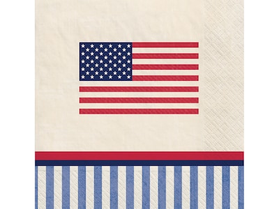 Amscan Americana Stripe Fourth of July Beverage Napkin, Multicolor, 16/Pack, 4 Packs/Set (502943)