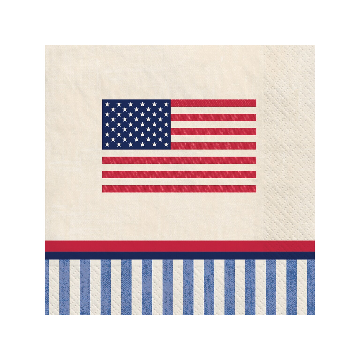 Amscan Americana Stripe Fourth of July Beverage Napkin, Multicolor, 16/Pack, 4 Packs/Set (502943)