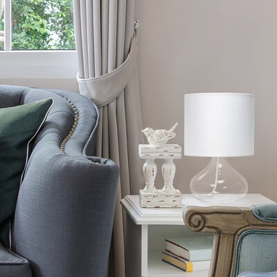 Simple Designs Glass Raindrop Table Lamp Fabric Shade, Clear with White Shade (LT2063-CLW)