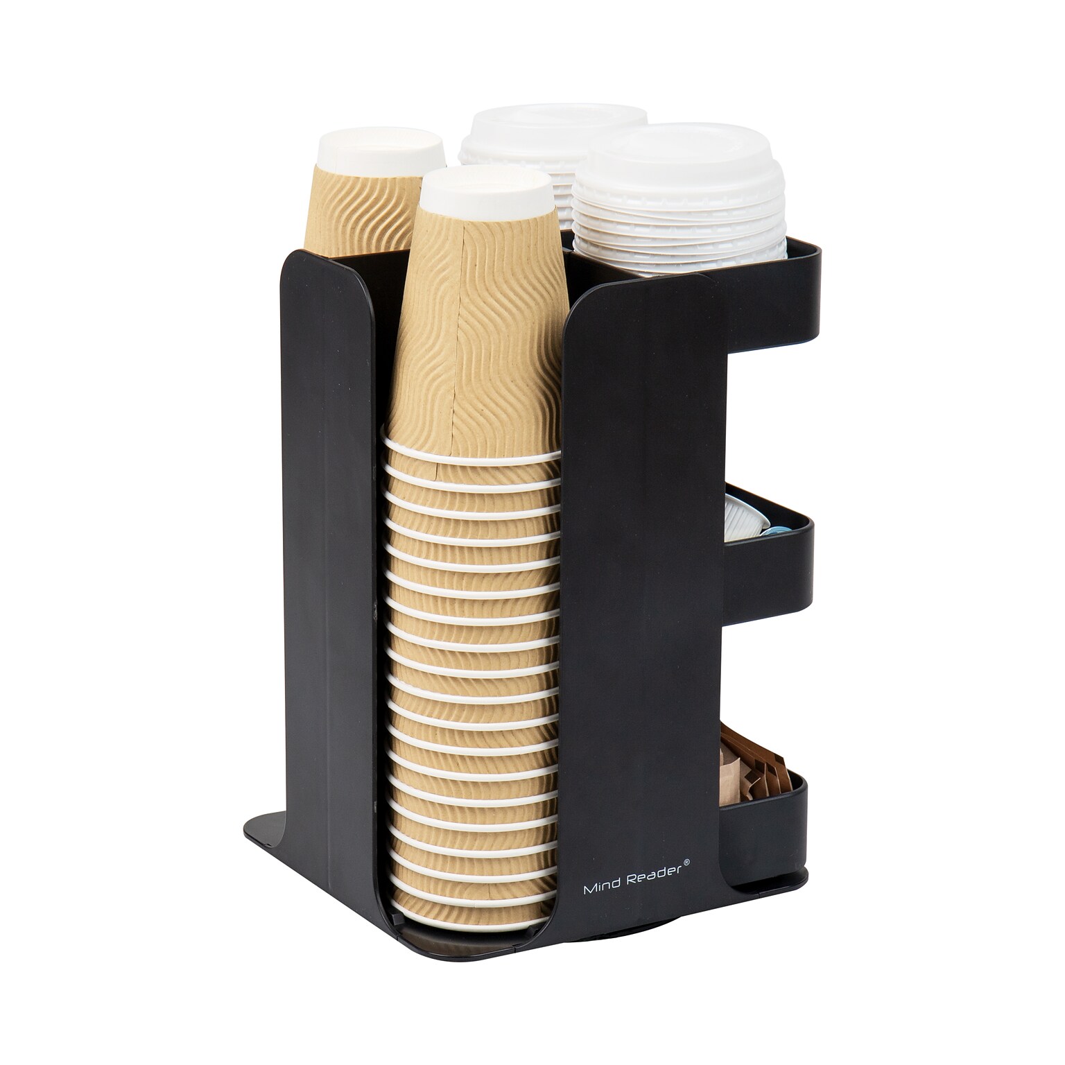 Mind Reader Plastic 8-Compartment Cup and Condiment Carousel Countertop Organizer, Black (CUPOSPIN-BLK)