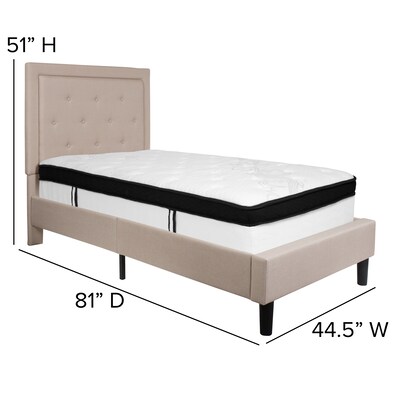 Flash Furniture Roxbury Tufted Upholstered Platform Bed in Beige Fabric with Memory Foam Mattress, Twin (SLBMF17)