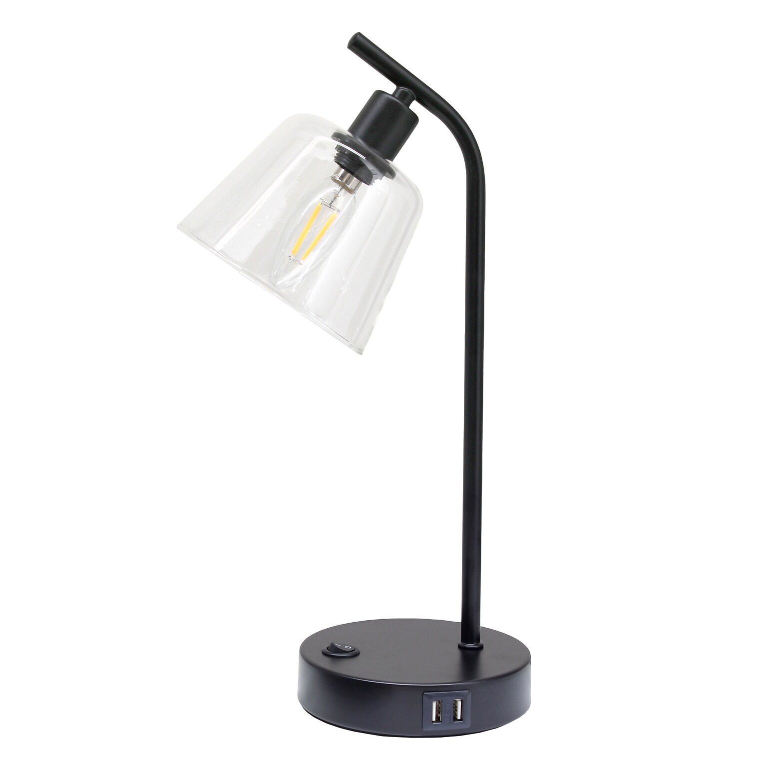 Simple Designs Sleek Essentials LED Desk Lamp, 15.75, with USB Ports, Black (LD1074-BLK)