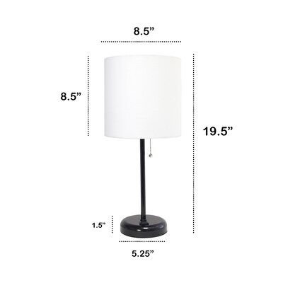 Creekwood Home Oslo 19.50" LED Table Lamp with Power Outlet Base, Black/White (CWT-2008-BA)