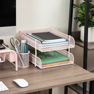 Mind Reader 2-Compartment Stackable Metal Tray, Pink (CSTACK2-PNK)