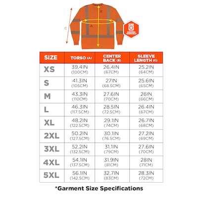 Ergodyne GloWear 8370 High Visibility Long Sleeve T-Shirt, ANSI Type R Class 3, Orange, Large (22264)