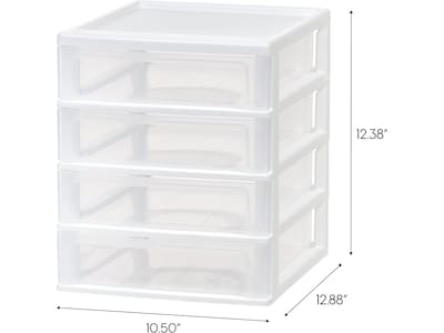 Iris Stackable 4-Drawer Desktop-Storage Unit, Plastic, White/Translucent White, 2/Pack (587014)