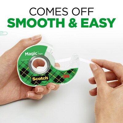 Scotch Magic Invisible Clear Tape With Dispenser, 0.75" x 18 yds., 1" Core, Transparent, 6 Rolls/Pack (6122)