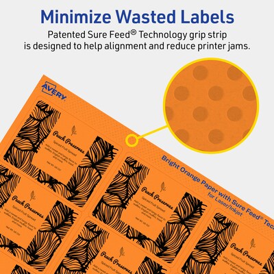 Avery Laser/Inkjet Multipurpose Rectangle Labels, 2" x 2-5/8", Bright Orange, 1200/Box (94235)