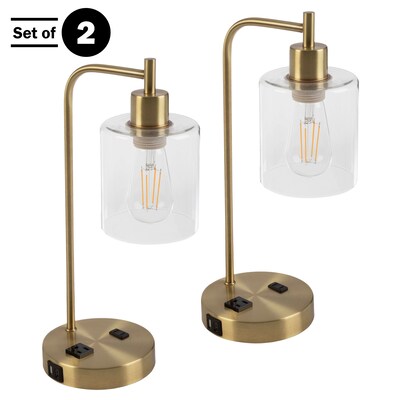 Lavish Home 16.14"H LED Table Lamp with USB Ports, Gold, 2/Set (72-LMPDKIND-1G-2)