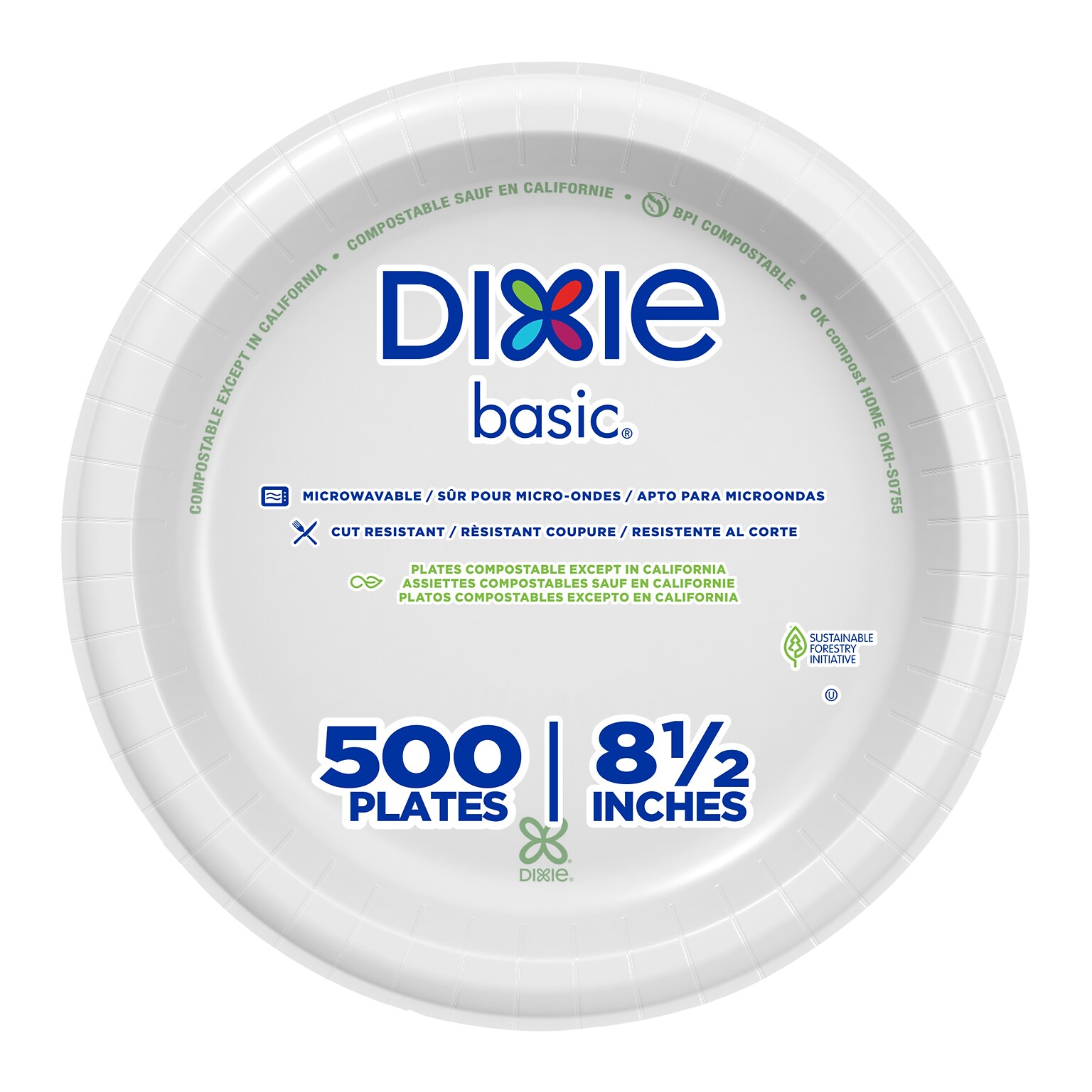 Dixie Basic 8.5 Paper Plates, White, 500/Carton (DBP09WCT)