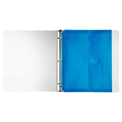 JAM Paper Plastic Binder Pocket, 3-Hole Punched, Blue, 3/Pack (218VB1BUX3)