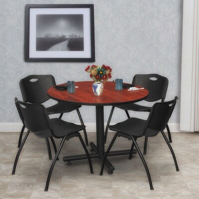 Regency Seating Kobe 42 Round Breakroom Table- Cherry & 4 M Stack Chairs- Black
