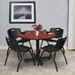 Regency Seating Kobe 42" Round Breakroom Table- Cherry & 4 'M' Stack Chairs- Black
