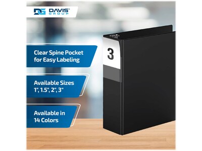 Davis Group Premium Economy 3" 3-Ring Non-View Binders, D-Ring, Black, 6/Pack (2305-01-06)