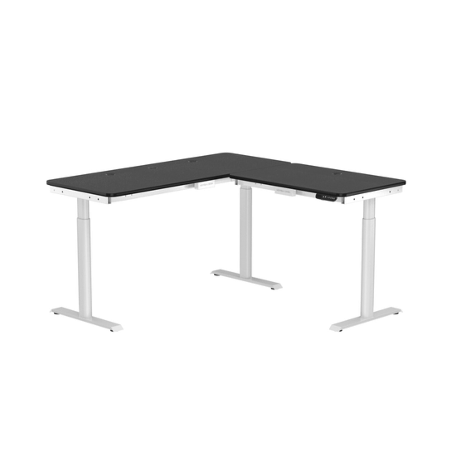VersaDesk PowerLift 60W Electric L-Shaped Adjustable Standing Desk, Black/White (PLLSD6060-WB-APP)