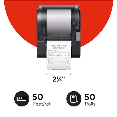 Staples Thermal Paper Rolls 2 1/4 x 50 Ft for POS and Registers, 50 Carton