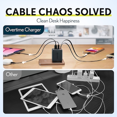 Overtime D36 4-in-1 USB-A/USB-C Wall Charger with USB-C/Lightning Cable, Black (OCAH36CCBK)