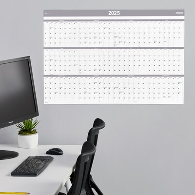 2025 Staples 36" x 24" Dry Erase Wall Calendar, Gray/White (ST52079-25)