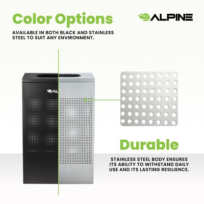 Alpine Industries Stainless Steel Trash Can, 13 Gallon, Silver (ALP438-13-SS)