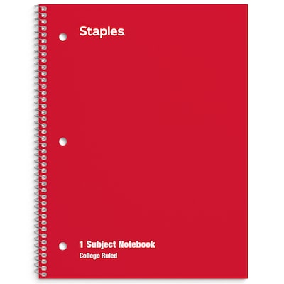 Staples 1-Subject Notebooks, 8 x 10.5, College Ruled, 70 Sheets, Assorted Colors (ST54891C)