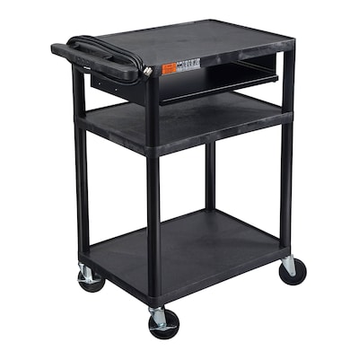 Luxor ENDURA AV 3-Shelf Media Utility Cart with Keyboard Tray and Electric Power, Black (LP34LE-B)