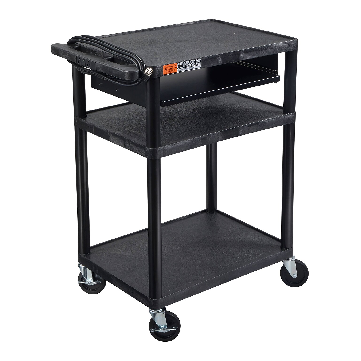 Luxor ENDURA AV 3-Shelf Media Utility Cart with Keyboard Tray and Electric Power, Black (LP34LE-B)