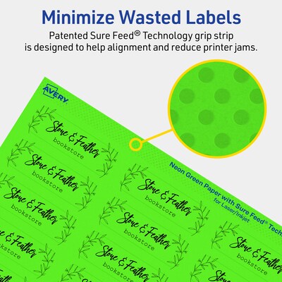 Avery Laser/Inkjet Multipurpose Labels, Neon Green, 30 Labels/Sheet, 80 Sheets/Pack (94216-NGP80)