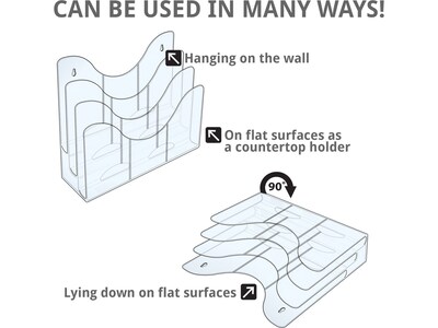 Azar 3-Tier Desktop/Wall Organizer Brochure Holder with Dividers, Clear Plastic (250099)