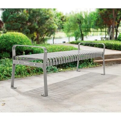 Global Industrial 6' Outdoor Bench, Backless, Vertical Steel Slat, Gray (262113GYKD)
