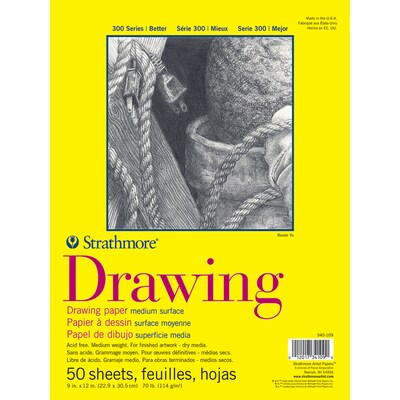 Strathmore 300 Series 9 x 12 Drawing Sketch Pad, 50 Sheets/Pad, 3/Bundle (STTP3401091-3)