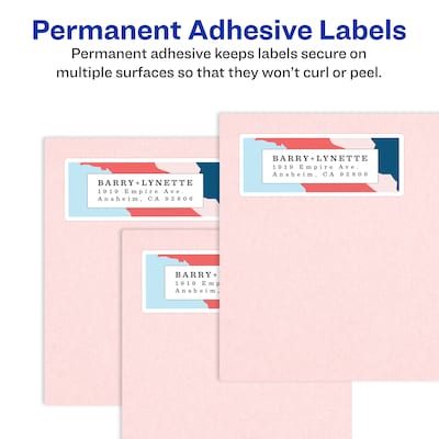 Avery Easy Peel Inkjet Address Labels, 1-1/3" x 4", White, 14 Labels/Sheet, 25 Sheets/Pack (8162)