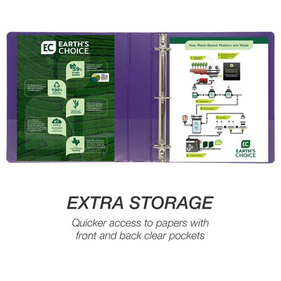 Samsill Earth's Choice Plant-Based 1.5" Durable View Binders, 3-Ring, Made in USA, Assorted Fashion Colors, 4/Pack (MP48659)