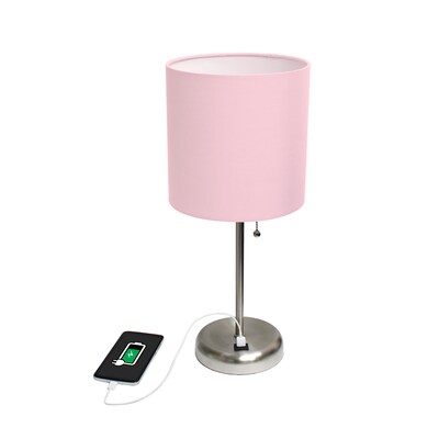 Creekwood Home Oslo Duo 19.5" LED Table Lamp with USB Port, Brushed Steel/Light Pink Shade, 2/Set (CWT-2012-LP-2PK)