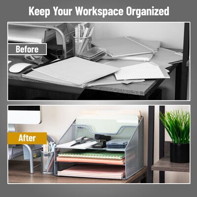 Mind Reader Metal Desktop Organizer Vertical File Holder Paper Letter Tray, Silver (MESHBOX5-SIL)