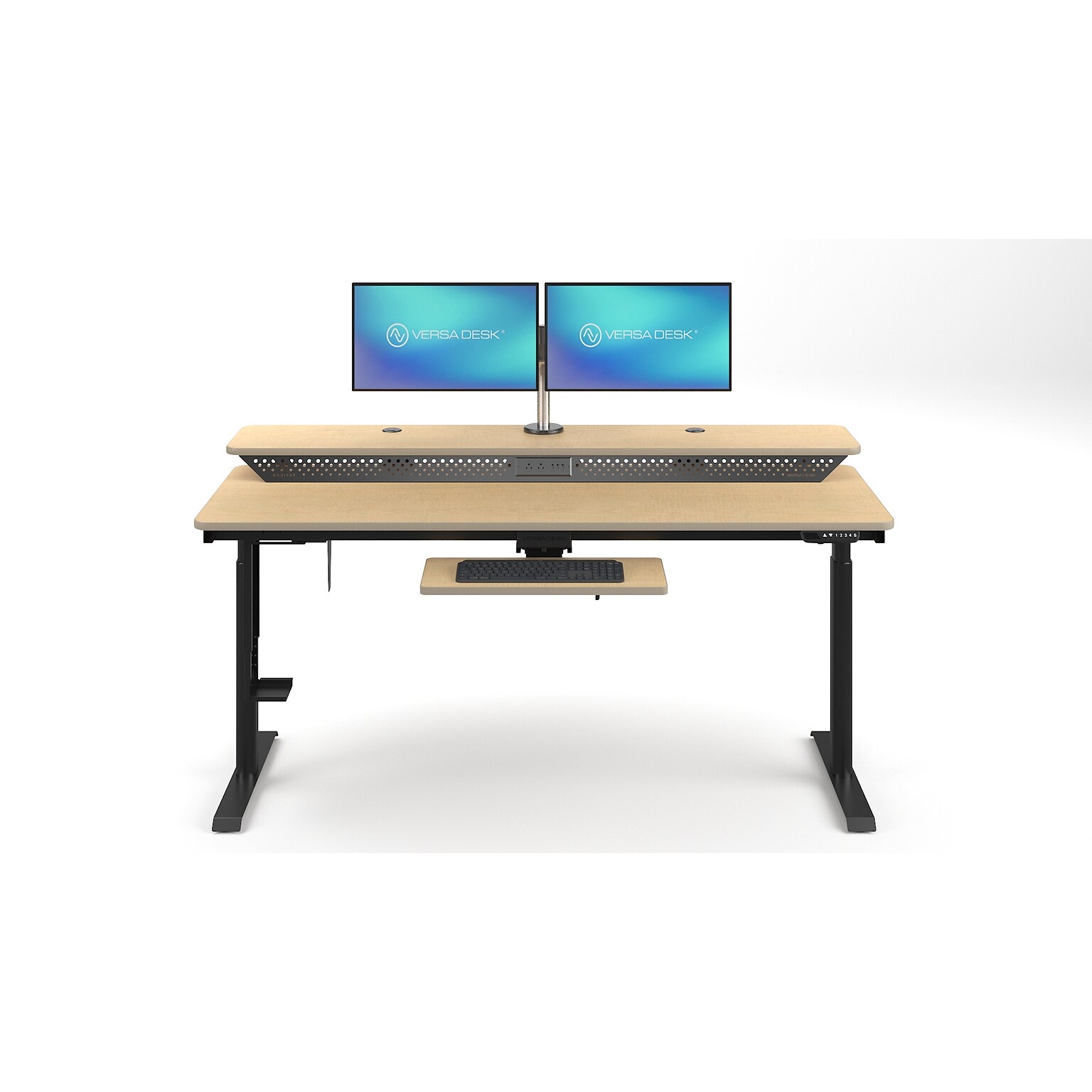 VersaDesk PowerLift Split-Level 72W Electric Rectangular Adjustable Standing Desk, Maple/Black (PL2SD7230-BM)