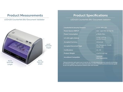 AccuBANKER Counterfeit Bill/Document Validator, 1 Compartment, Gray (LED420)
