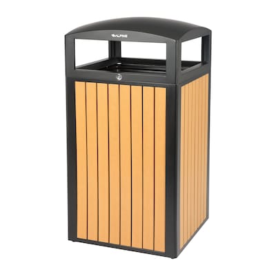 Alpine Industries Steel Outdoor Trash Can with Dome Lid, 40 Gallon, Plastic Cedar Panel (ALP471-40-WD-CD)