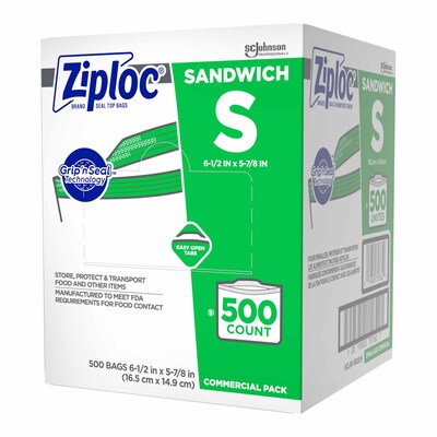 Ziploc Double Zipper Sandwich Bags, 500 Bags/Carton (682255)