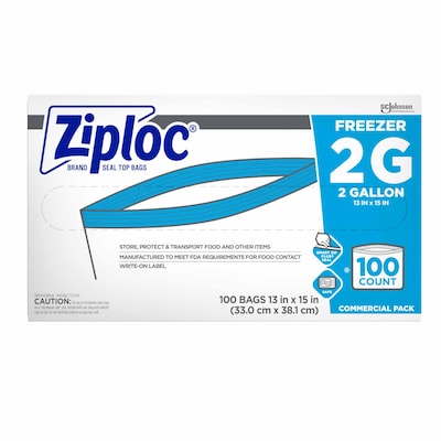 Ziploc Double Zipper Freezer Storage Bags, 2 Gallon, 100 Bags/Carton  (682254)