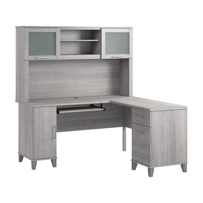 Bush Home Somerset 60W L Shaped Computer Desk with Hutch, Platinum Gray (SET002PG)